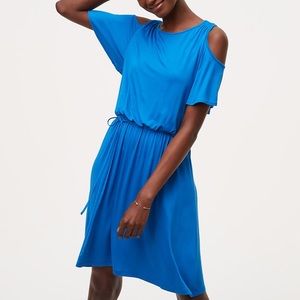 LOFT Cold Shoulder A-line Blue Dress NWOT